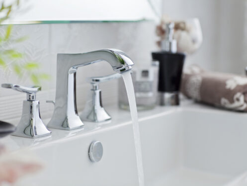 Water flowing from a bathroom faucet in Ohio